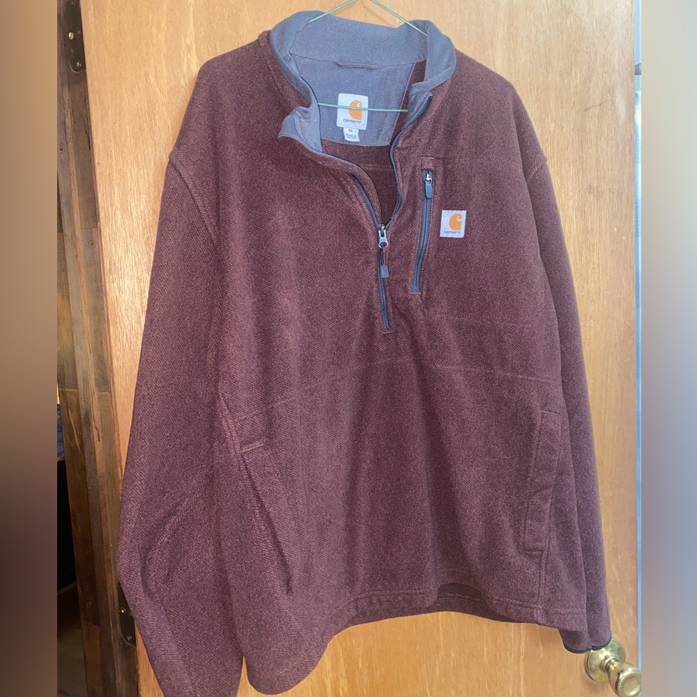 Men’s Carhartt 1/2 Zip Fleece Pull-Over with Pockets, Maroon, Size XL